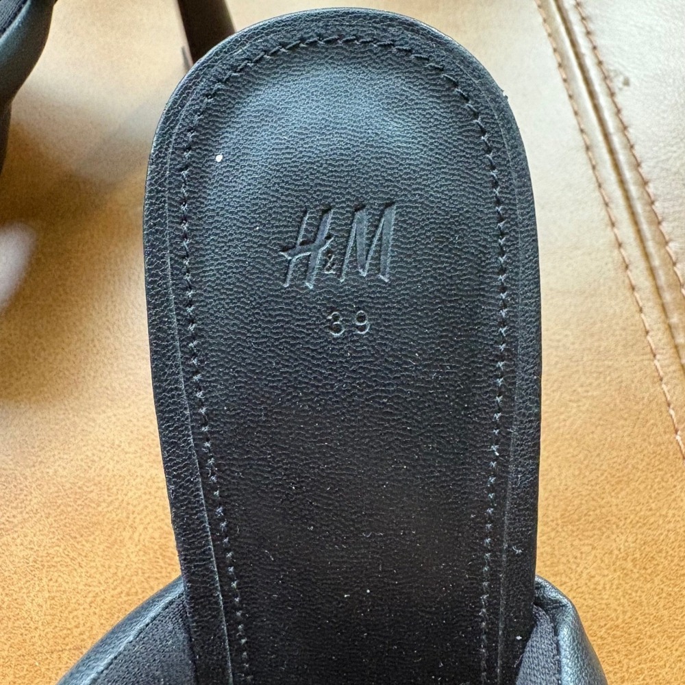 H&M Black Padded Crossover Square Toe Mule Kitten Heels Sandals 1056870 5 Mens 8 - Picture 4 of 7